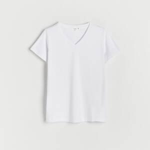 Reserved - Tričko s výstřihem ve tvaru V - Bílá