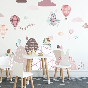 INSPIO samolepky na zeď - Kopce a balóny v růžovém