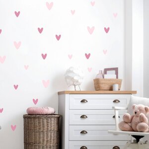 INSPIO nálepky na zeď pro dívku - Růžová srdíčka, samolepka na zeď, přelepitelná