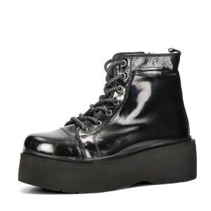 ETIMEĒ dámské kožené kotníkové boty na hrubé podrážce  - černé - 39