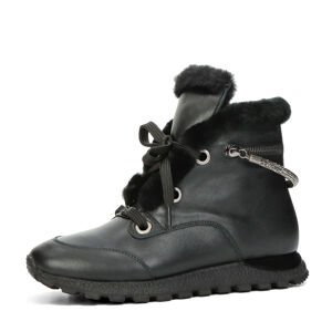 ETIMEĒ dámské kožené kotníkové boty s kožešinou - černé - 36