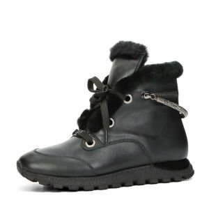ETIMEĒ dámské kožené kotníkové boty s kožešinou - černé - 39