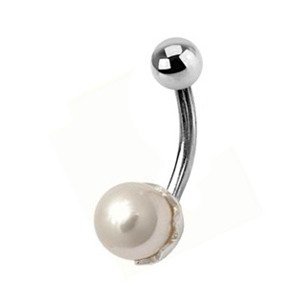 Šperky4U Stříbrý piercing do pupíku s perličkou - BP01313