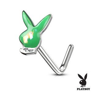 Šperky4U Zahnutý piercing do nosu - Playboy, zelená barva - N0116-G