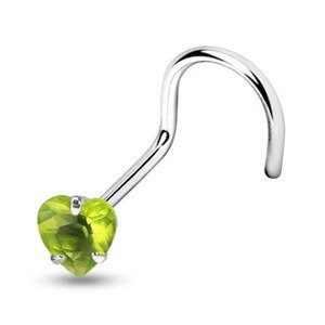 Šperky4U Zahnutý piercing do nosu - srdíčko 3 mm, zelený zirkon - N01057-G