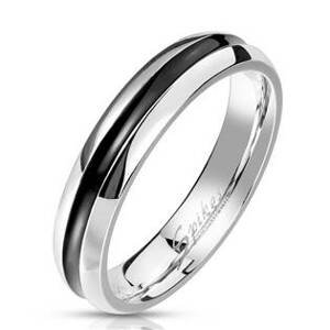 Spikes USA Ocelový prsten s černým pruhem - velikost 64 - OPR0113-4-64