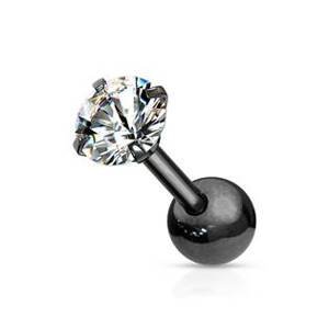 Šperky4U Černý cartilage piercing do ucha, čirý kámen - CP1046-02