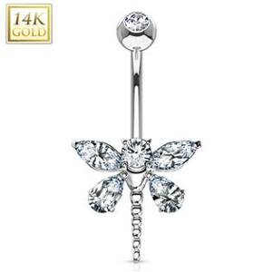 Šperky4U Zlatý piercing do pupíku - vážka, Au 585/1000 - ZL01094-WG