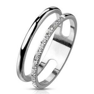 Spikes USA Dvojitý ocelový prsten se zirkony - velikost 57 - OPR0148-57