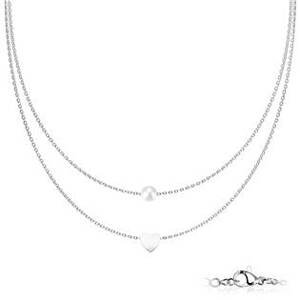 Šperky4U Dvojitý ocelový náhrdelník se srdíčkem a perličkou - OPD0225-ST