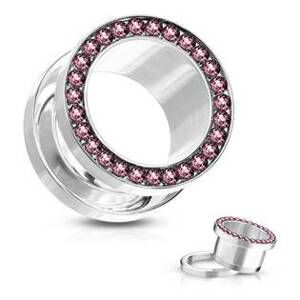 Šperky4U Tunel do ucha s růžovými zirkony - TN01010-04P