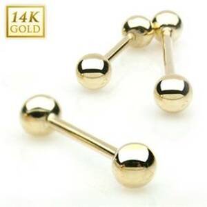 Šperky4U Zlatý piercing - činka 1,2 x 16 mm, kuličky 4 mm -  Au 585/1000 - ZL01105-1216-YG