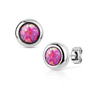 Šperky4U Ocelové náušnice s růžovými opály - OPN1315-OP22