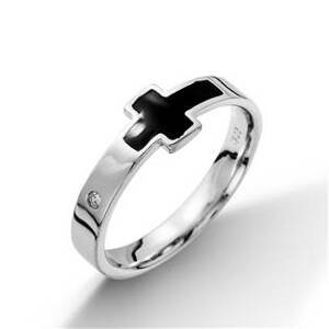 NUBIS® Stříbrný prsten černý kříž - velikost 61 - NB-5022-61