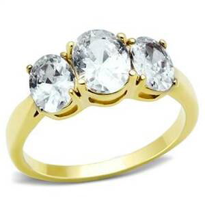 Šperky4U Zlacený ocelový prsten s oválnými zirkony - velikost 60 - AL-0047-60