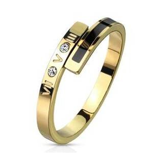 Spikes USA Zlacený ocelový prsten se zirkonem - velikost 55 - OPR0147-55