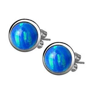 Šperky4U Ocelové náušnice, modrý OPÁL 6 mm - NBOPX1-OP05