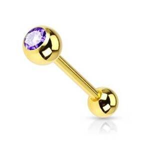 Šperky4U Pozlacený piercing do jazyku - kamínek - PJ01030-TZ