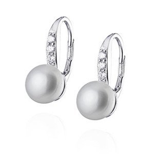 NUBIS® Stříbrné perlové náušnice se zirkony - NB-3455