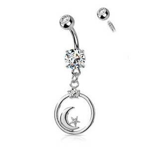 Šperky4U Piercing do pupíku - mesíc a hvězda - WP0055