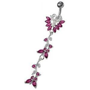 Šperky4U Stříbrný piercing do pupíku - motýlek, tmavě růžové zirkony - BP01294-F