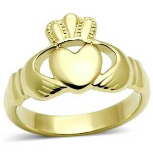 Šperky4U Zlacený ocelový prsten Claddagh - velikost 62 - AL-0110-62