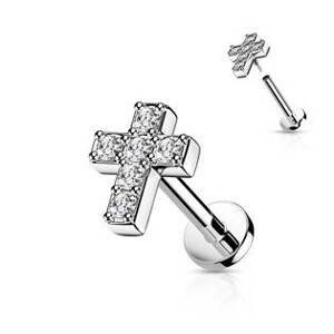 Šperky4U Labreta / cartilage piercing - křížek - LB0039ST-1208
