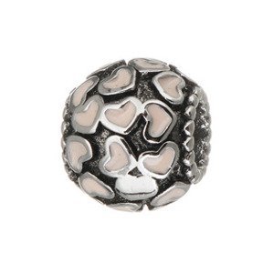 Šperky4U Navlékací ocelový přívěšek korálek se srdíčky - K0101