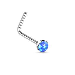 Šperky4U Zahnutý piercing do nosu - modrý opál - N0016-OP05