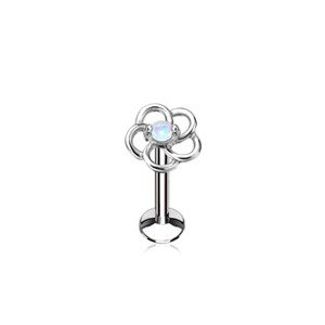 Šperky4U Piercing do brady kytička 1,2 x 6 mm, bílý opál - LB0025-OP17