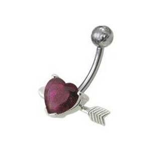Šperky4U Stříbrný piercing do pupíku - srdíčko probodnuté - BP01020-F