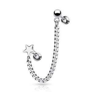 Šperky4U Cartilage piercing do ucha s řetízkem, hvězdička - CP1065-STAR
