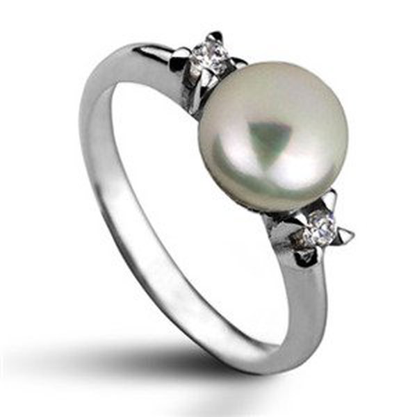 Šperky4U Stříbrný prsten s bílou perlou 7,5 mm, vel. 52 - velikost 52 - CS2100-52