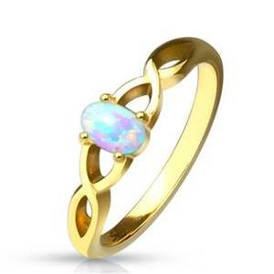 Šperky4U Zlacený ocelový prsten s opálem - velikost 57 - OPR1650-57