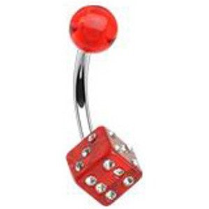 Šperky4U Piercing do pupíku - hrací kostka, červená/čiré zirkony - BA01031-CR