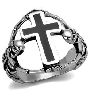 Šperky4U Pánský ocelový prsten kříž - velikost 68 - OPR1939-68