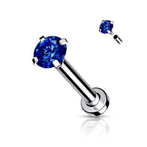 Šperky4U Piercing do brady / cartilage / tragus 1,0 x 8 mm, 3mm modrý kámen - LB1040B-10083