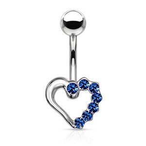 Šperky4U Piercing do pupíku - srdíčko, modré zirkony - WP01252-B
