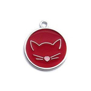 Šperky4U Kulatá Kočičí známka, červená - PZ019-R