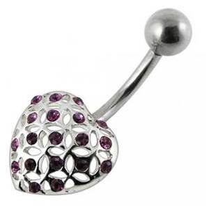 Šperky4U Stříbrný piercing do pupíku - srdíčko - BP01175-A