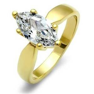 Šperky4U Zlacený ocelový prsten se zirkonem - velikost 55 - OPR1566-55