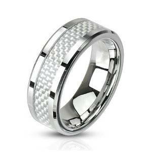 Šperky4U Ocelový prsten zdobený karbonem, šíře 6 mm - velikost 57 - OPR1446-6-57