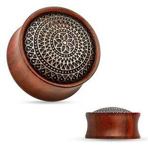 Šperky4U Dřevěný plug do ucha Rose Wood s ornamenty - PL01177-12