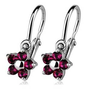 Šperky4U Dětské náušnice stříbrné - kytičky, Crystals from SWAROVSKI® barva: Fuchsia - CS1001-F