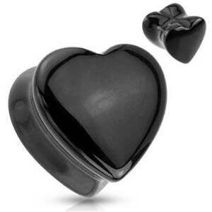 Šperky4U Plug do ucha srdce - černý onyx - PL01151-06
