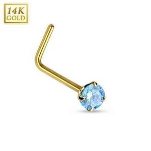 Šperky4U Zlatý piercing do nosu - tyrkysový zirkon, Au 585/1000 - ZL01027Q-YG