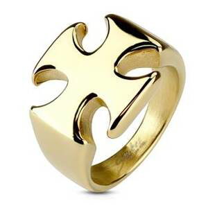 Šperky4U Zlacený ocelový prsten - maltézský kříž - velikost 68 - OPR1070-GD-68