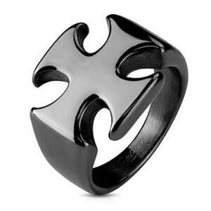 Šperky4U Černý ocelový prsten - maltézský kříž - velikost 72 - OPR1070-K-72