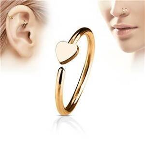 Šperky4U Zlacený piercing do nosu/ucha kruh se srdíčkem - N0054-RD