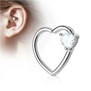 Šperky4U Piercing do nosu/ucha srdce, čirý kamínek - N0058-C
